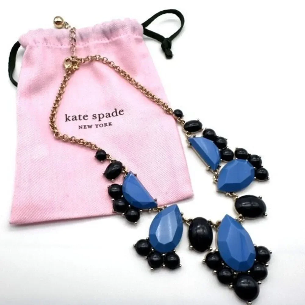 Kate Spade Day Tripper Bib Necklace Navy Blue Statement Chunky coastal Waterfall